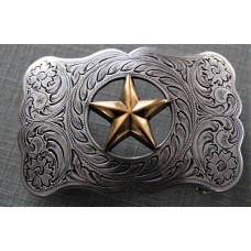 Texas Gold Star on a silver plated Background Belt Buckle